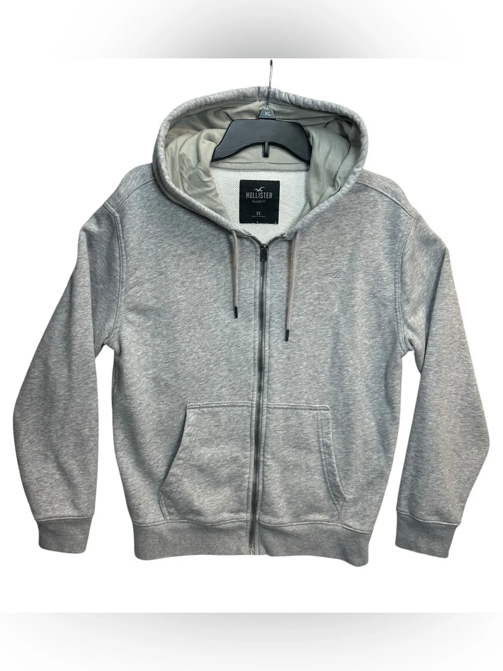 Hollister Men’s XS Gray Full-Zip Hoodie Relaxed Fit Embroidered Logo